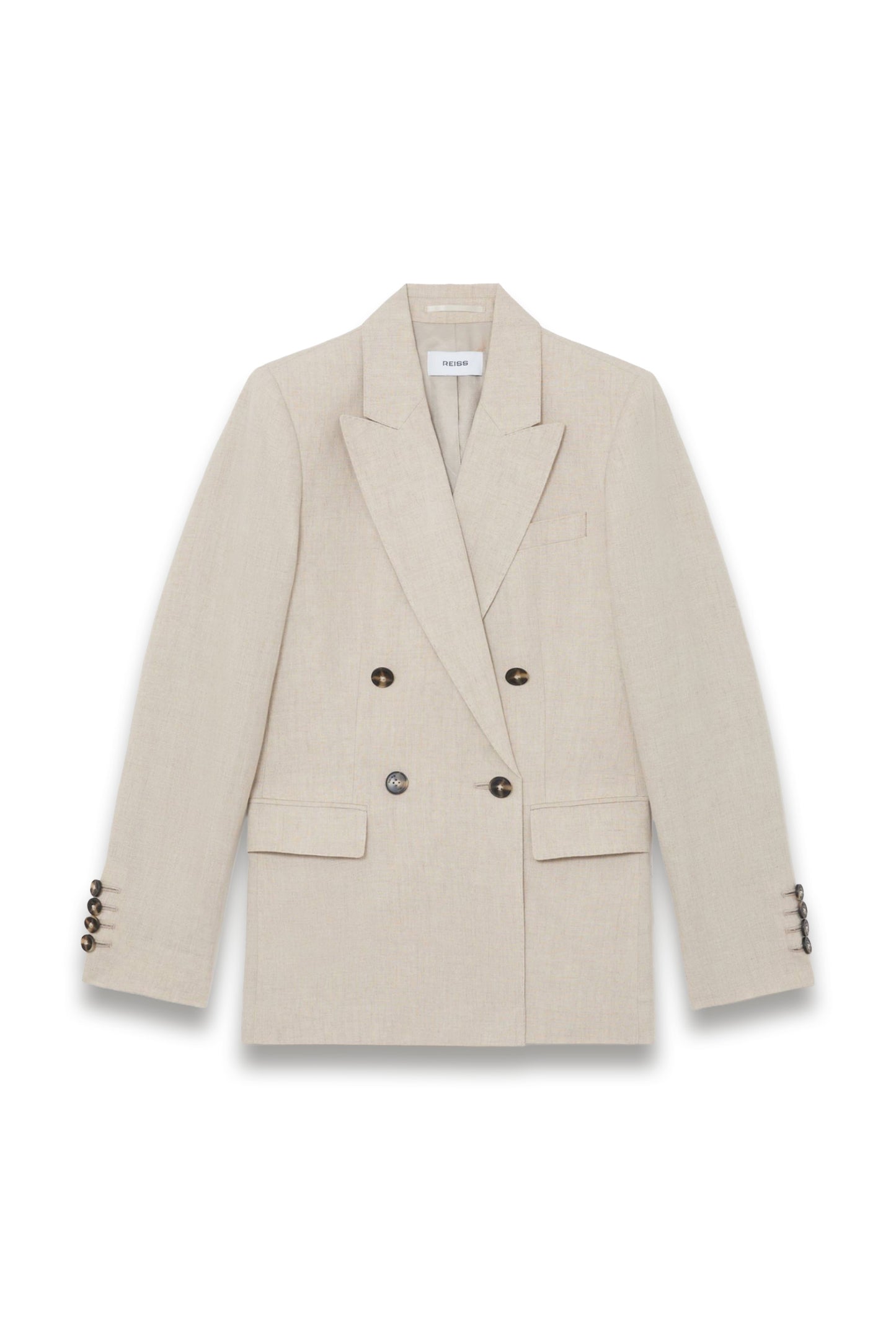 Linen Double-Breasted Suit Blazer in Neutral