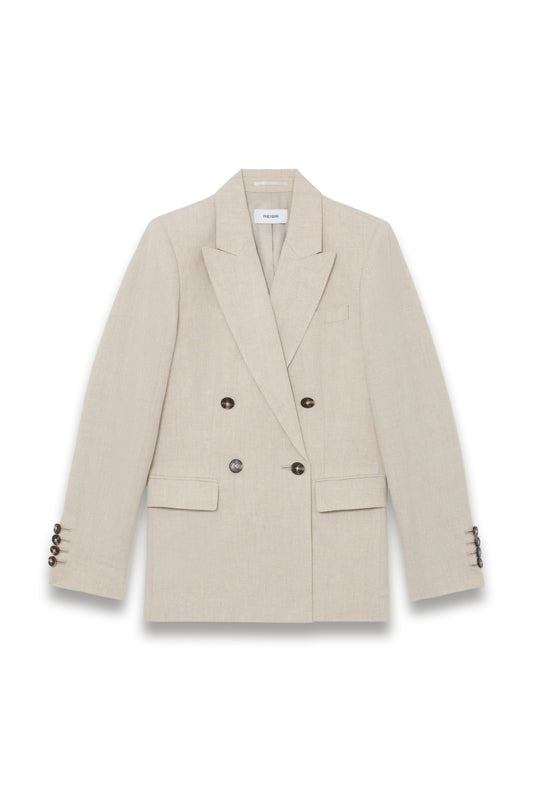 Linen Double-Breasted Suit Blazer in Neutral