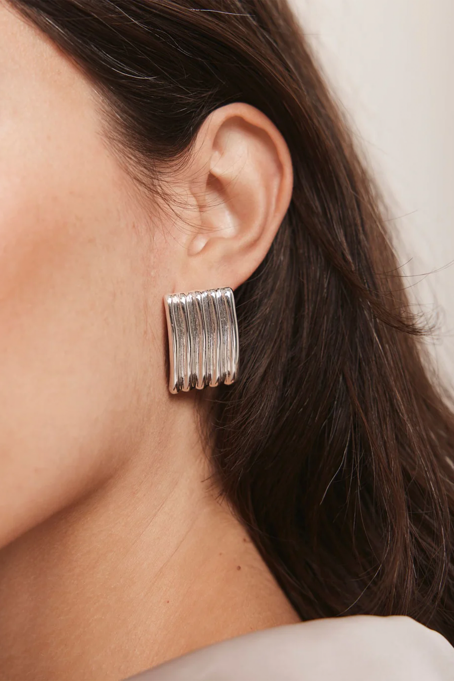 Silver Tone Statement Ridge Earrings