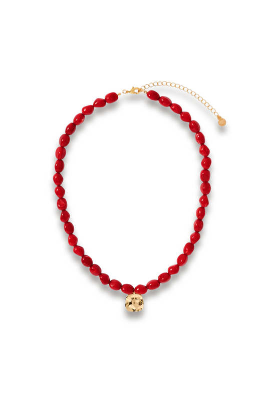Red-beaded Charm Necklace