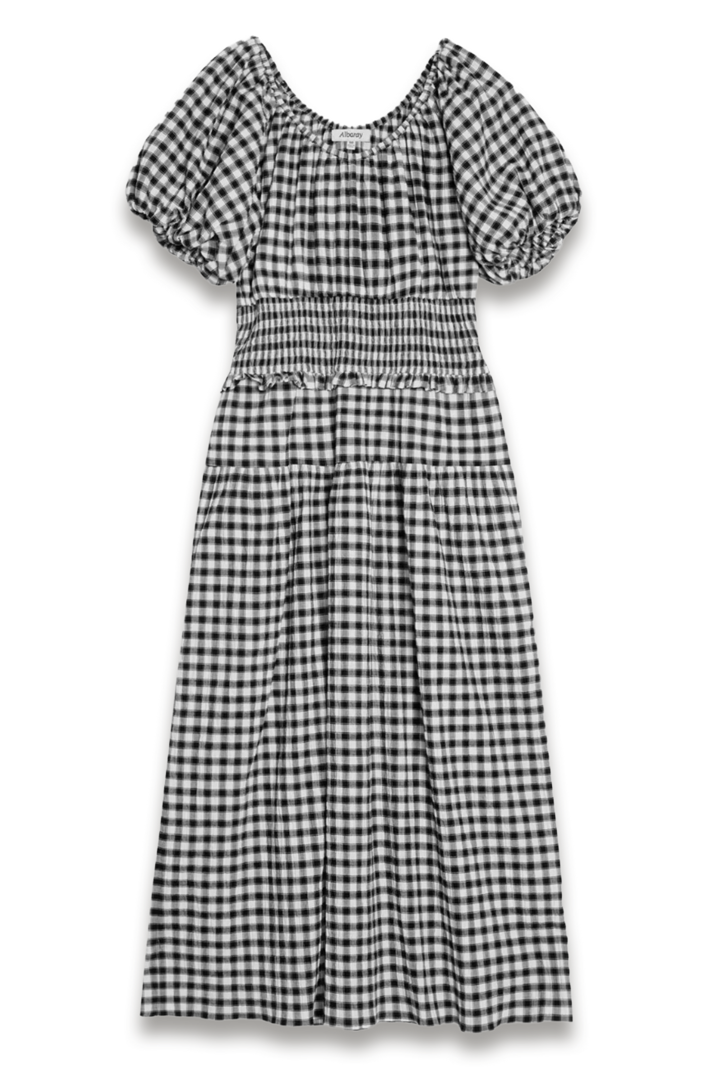 Gingham Shirred-waist Midi Dress