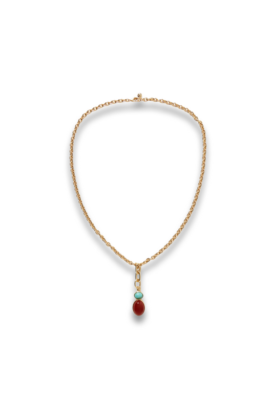 Gold-Tone, Carnelian and Turquoise Necklace