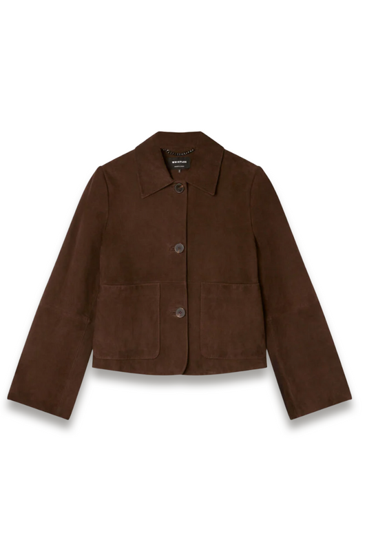 Chocolate Button Cropped Suede Jacket