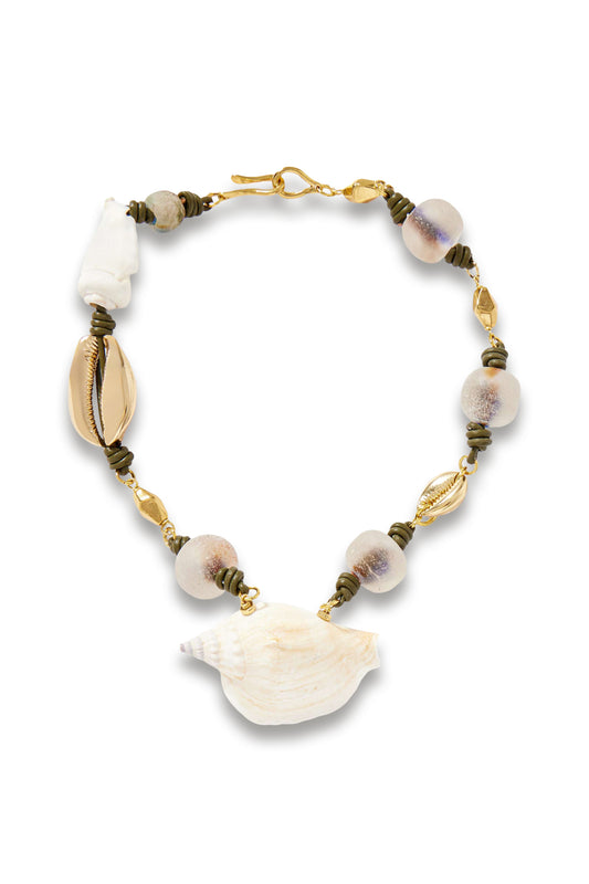 Samsara Gold-plated, Leather And Shell Necklace