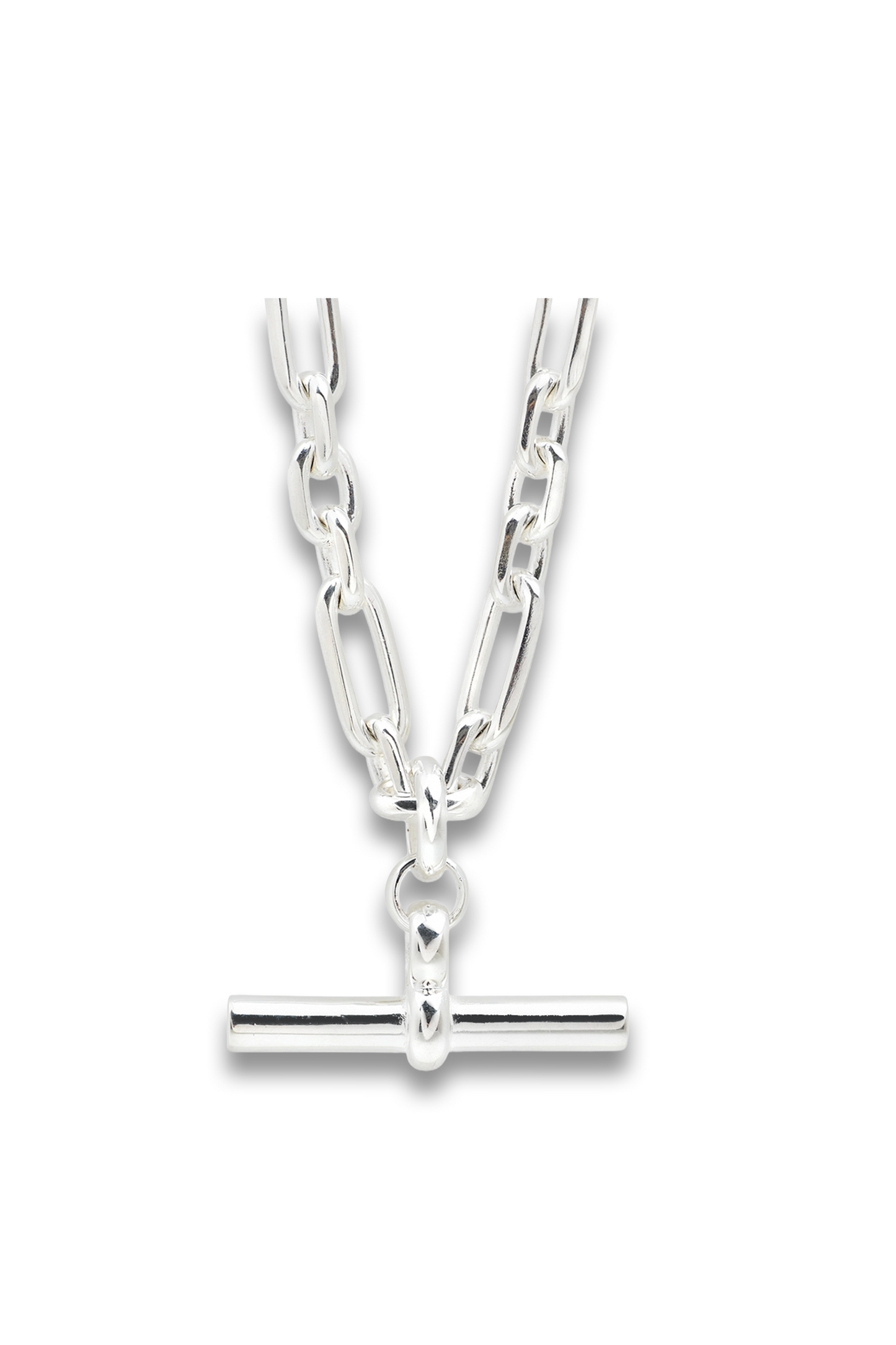 Giant Silver Plated T-Bar Watch Chain Necklace