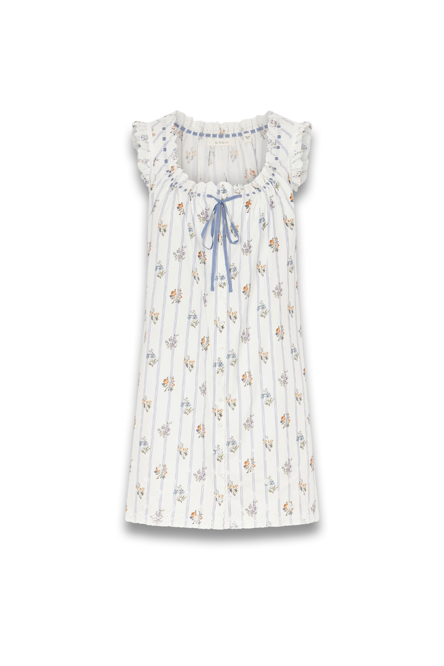 Nessie Embroidered Striped Floral-print Organic Cotton Mini Dress