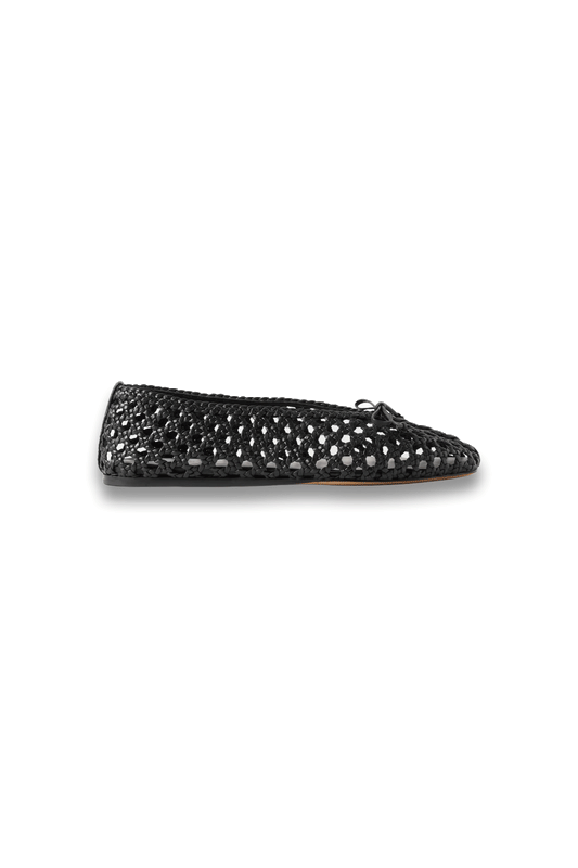 Regency Bow-Embellished Woven Leather Ballet Flats