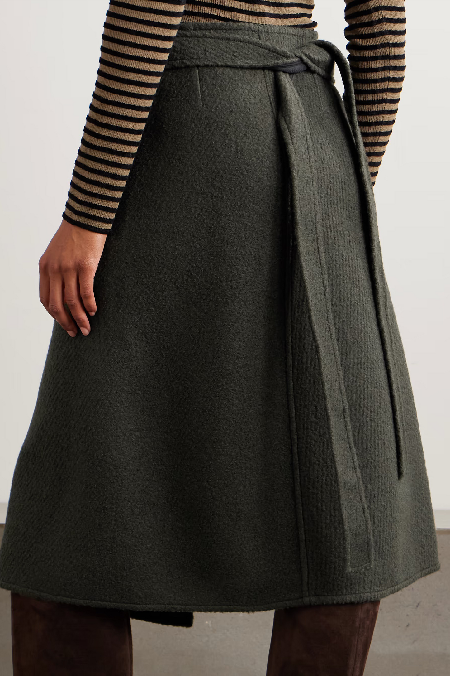 Bodhi Wool-Blend Bouclé-Twill Midi Wrap Skirt