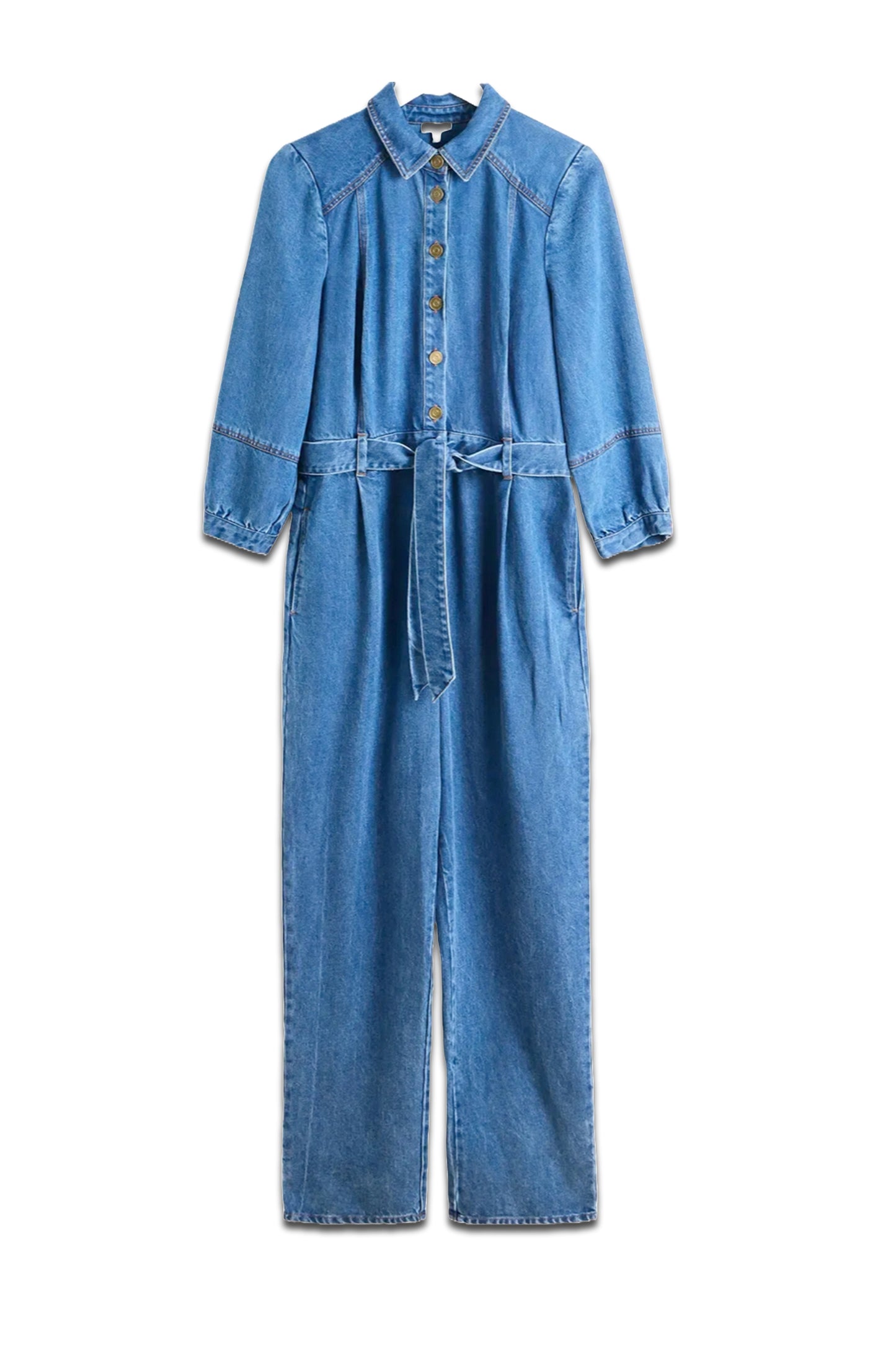 Blue Button Up Long Sleeve Denim Boilersuit