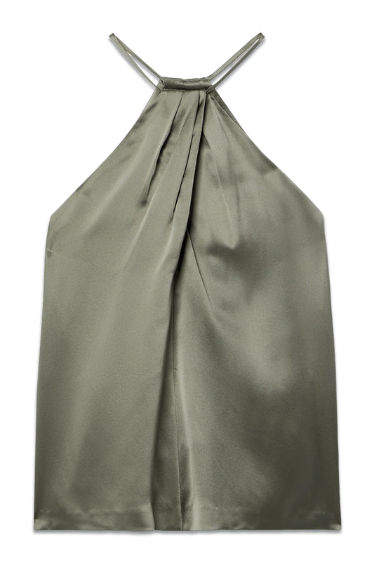 Edwige Gathered Silk-satin Halterneck Top