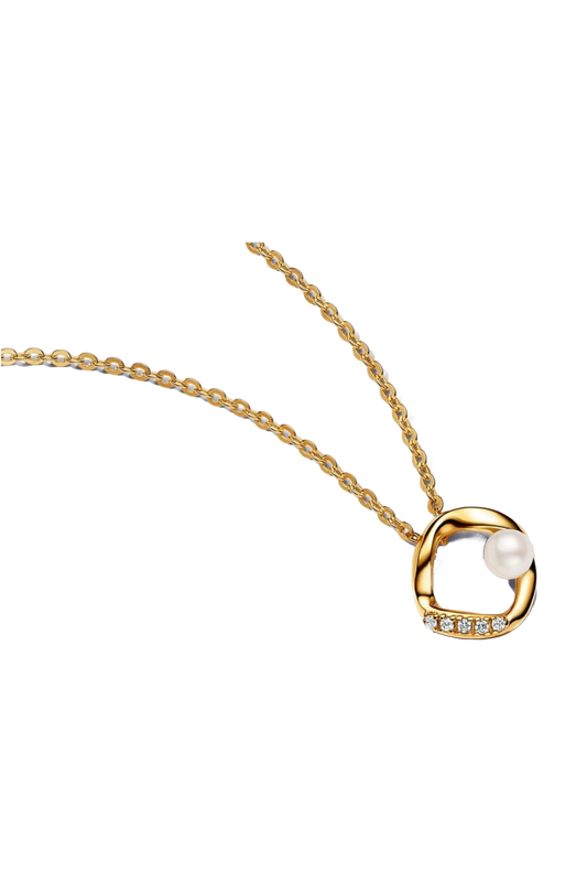 Organically Shaped Pavé Circle & Treated Freshwater Cultured Pearl Collier Necklace