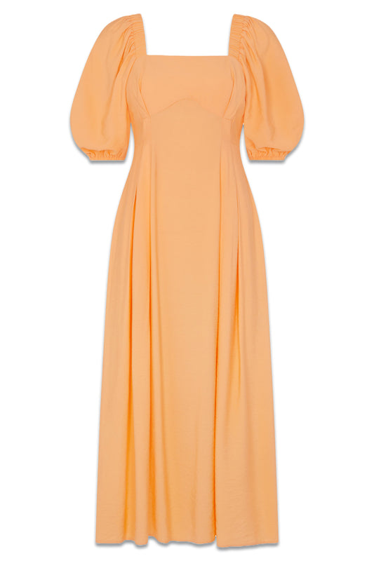 Peach Puff Sleeve Elizabeth Midi Dress