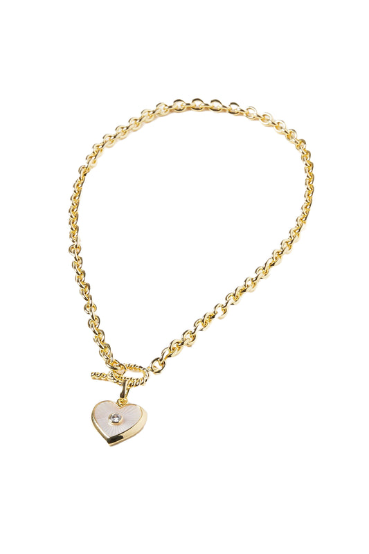 Skip Pearl Heart Charm Gold Plated Pendant Necklace