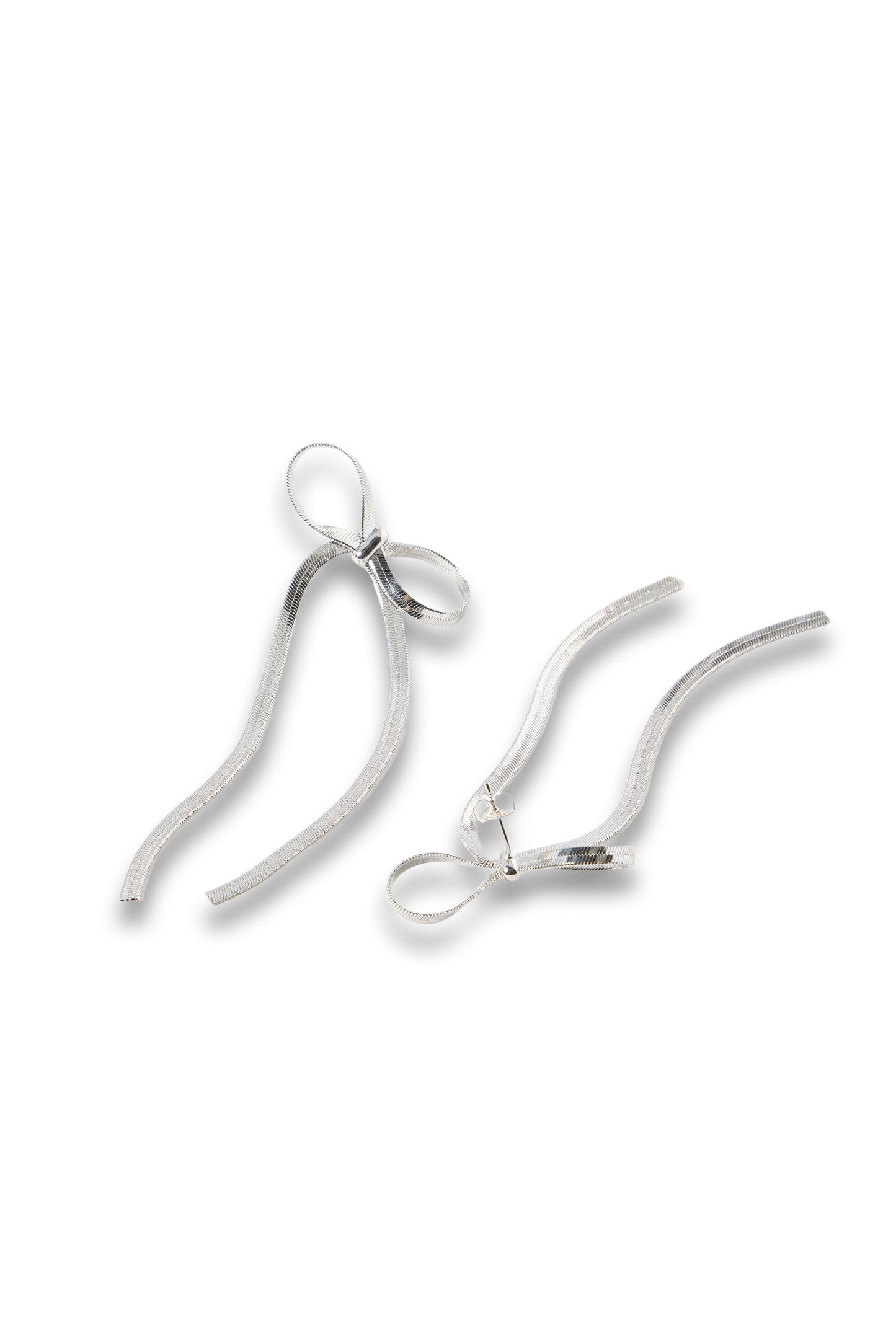 Mayte Silver Tone Snake Chain Bow Earrings
