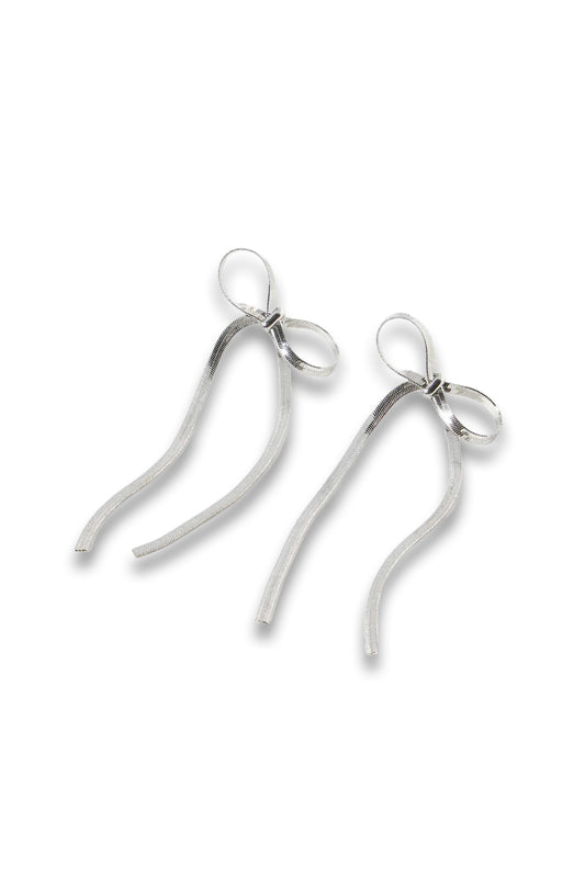 Mayte Silver Tone Snake Chain Bow Earrings