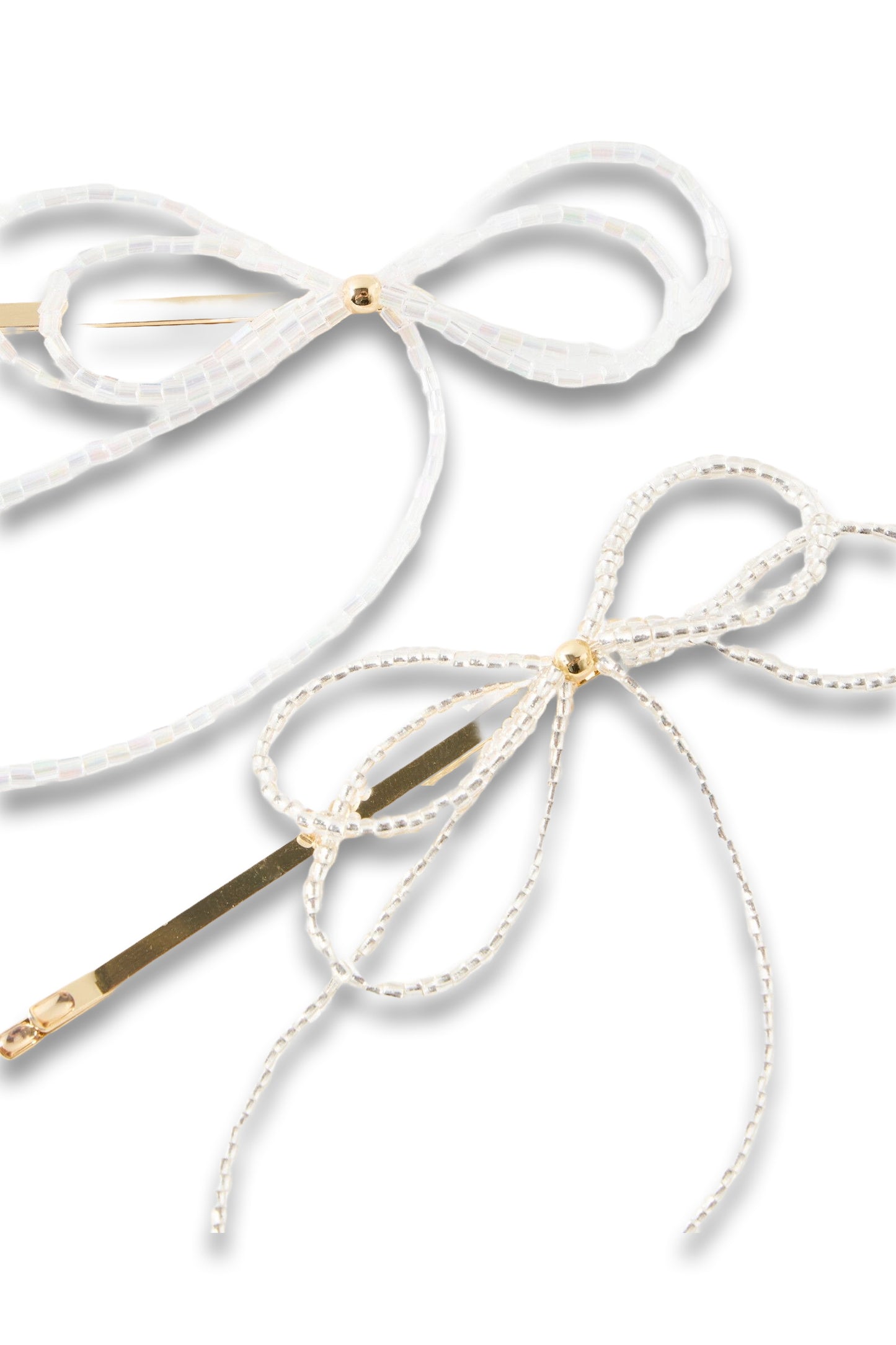 Eliza Beaded Bow Gold Hair Slides Set of Two