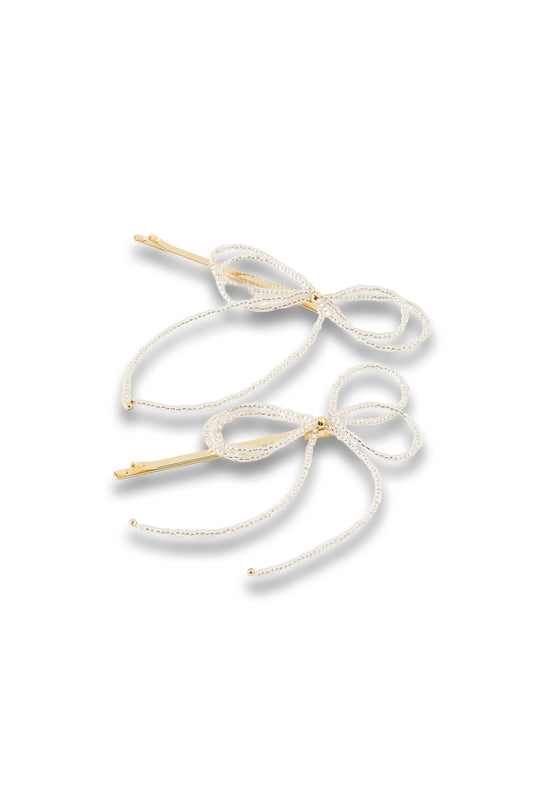 Eliza Beaded Bow Gold Hair Slides Set of Two