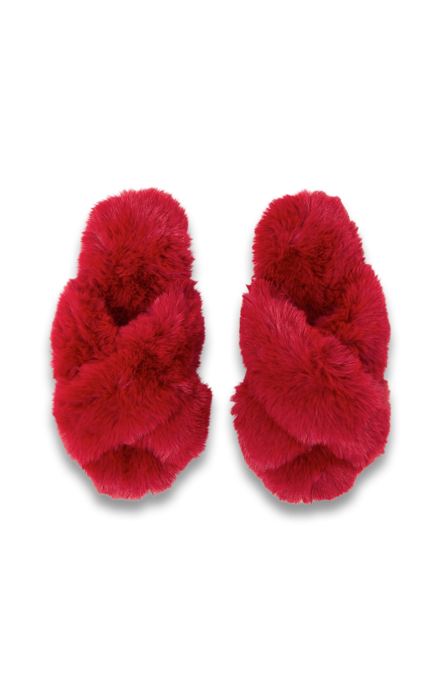 Red Crossover Faux Fur Slippers