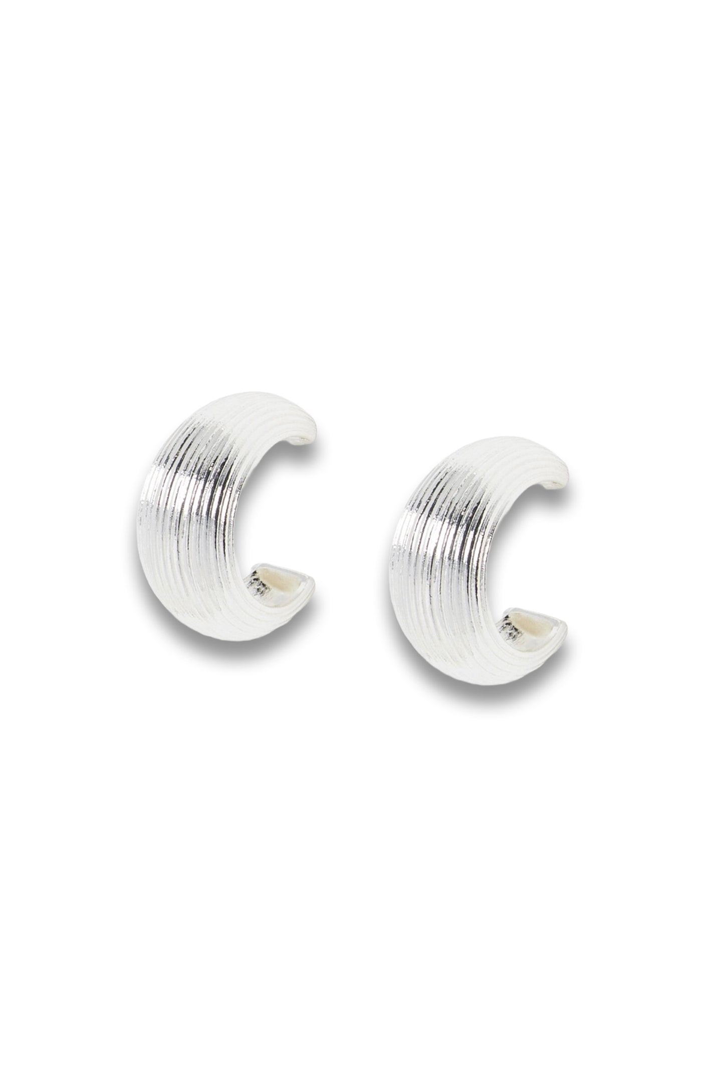 Erica Ridged Silver Tone Hoop Earrings