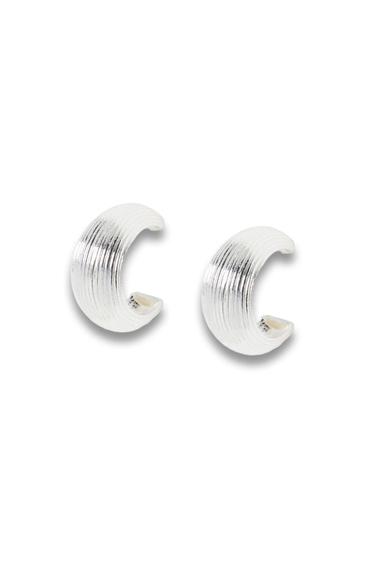 Erica Ridged Silver Tone Hoop Earrings