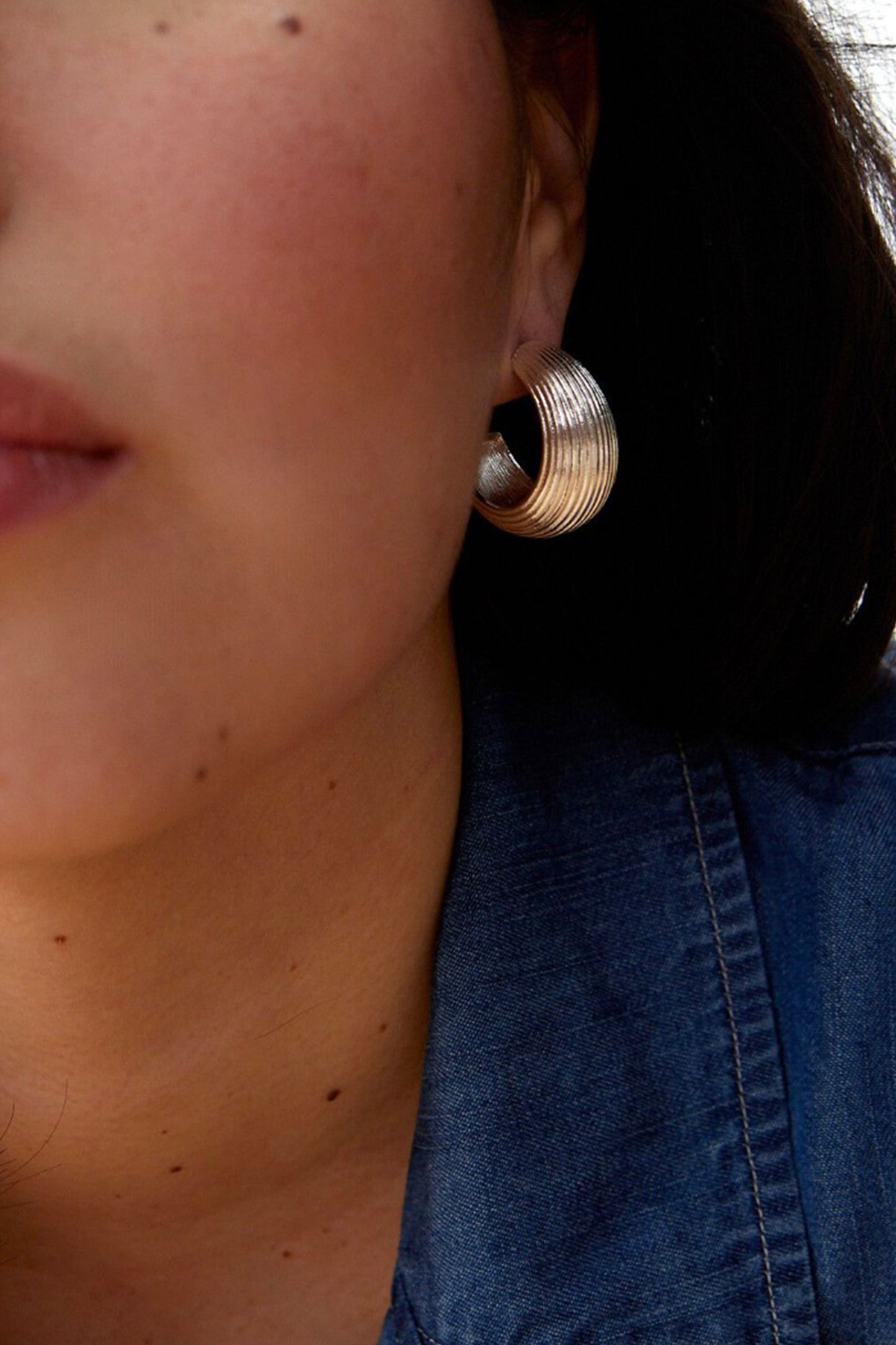 Erica Ridged Silver Tone Hoop Earrings
