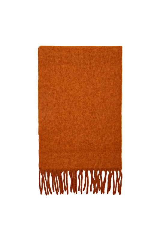 Orange Wool Blend Scarf with Fringe Detail