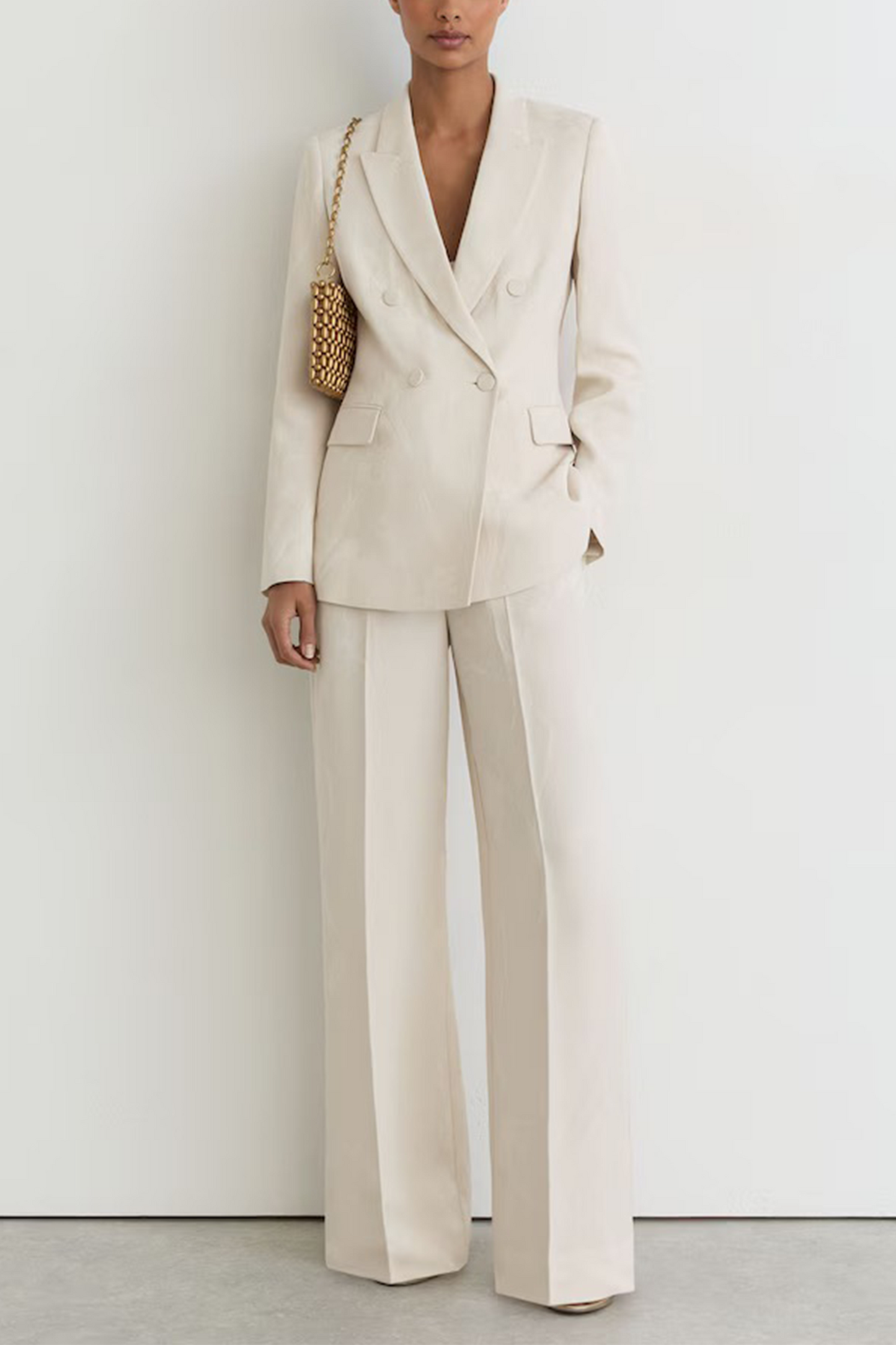 Ottie Jacquard Double-Breasted Suit Blazer in White