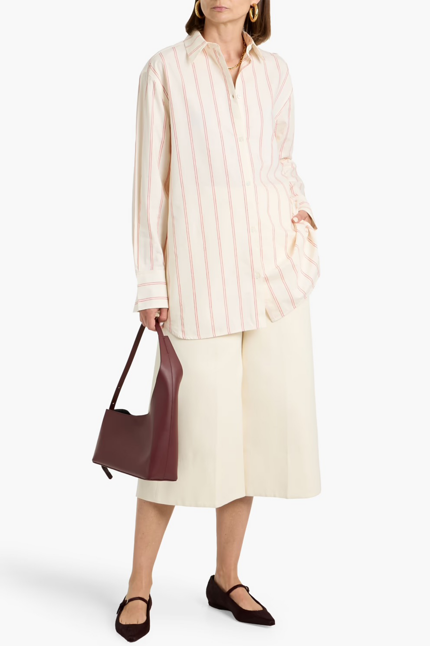 Striped Cotton Silk-blend Shirt in Ecru