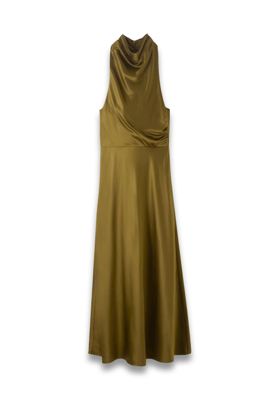 Silk Draped Halterneck Maxi Dress