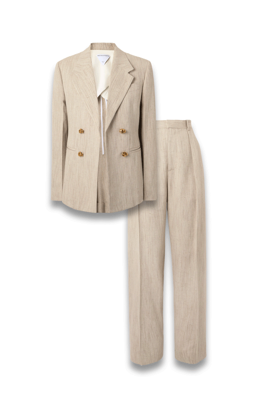 Embellished Canvas Jacket and Pleated Tapered Pants