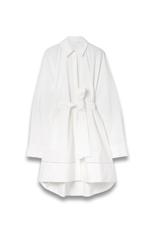 Sammy Belted Crochet-Trimmed Poplin Mini Shirt Dress