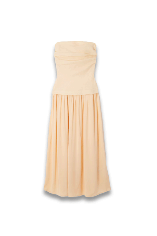 Hedy Strapless Gathered Linen and Voile Maxi Dress