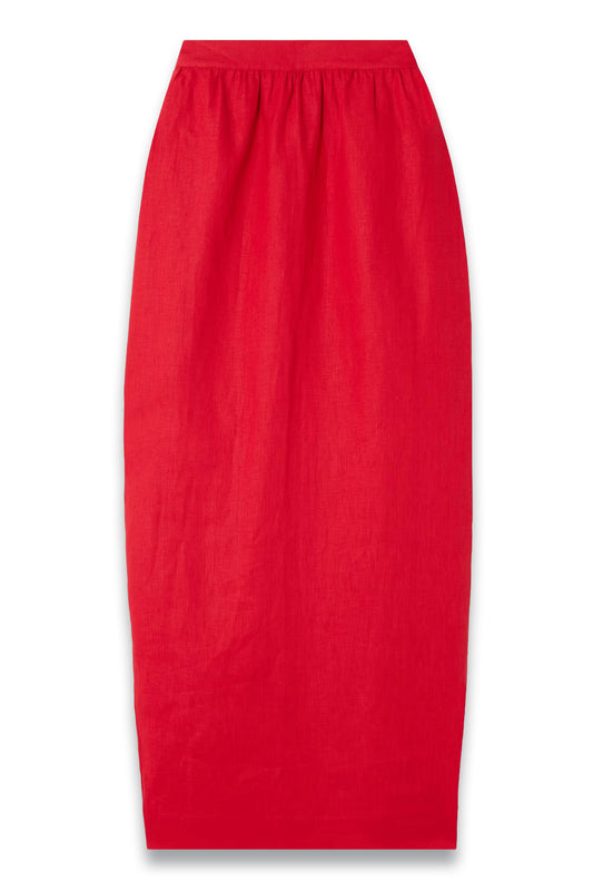 Bonnie gathered linen midi skirt