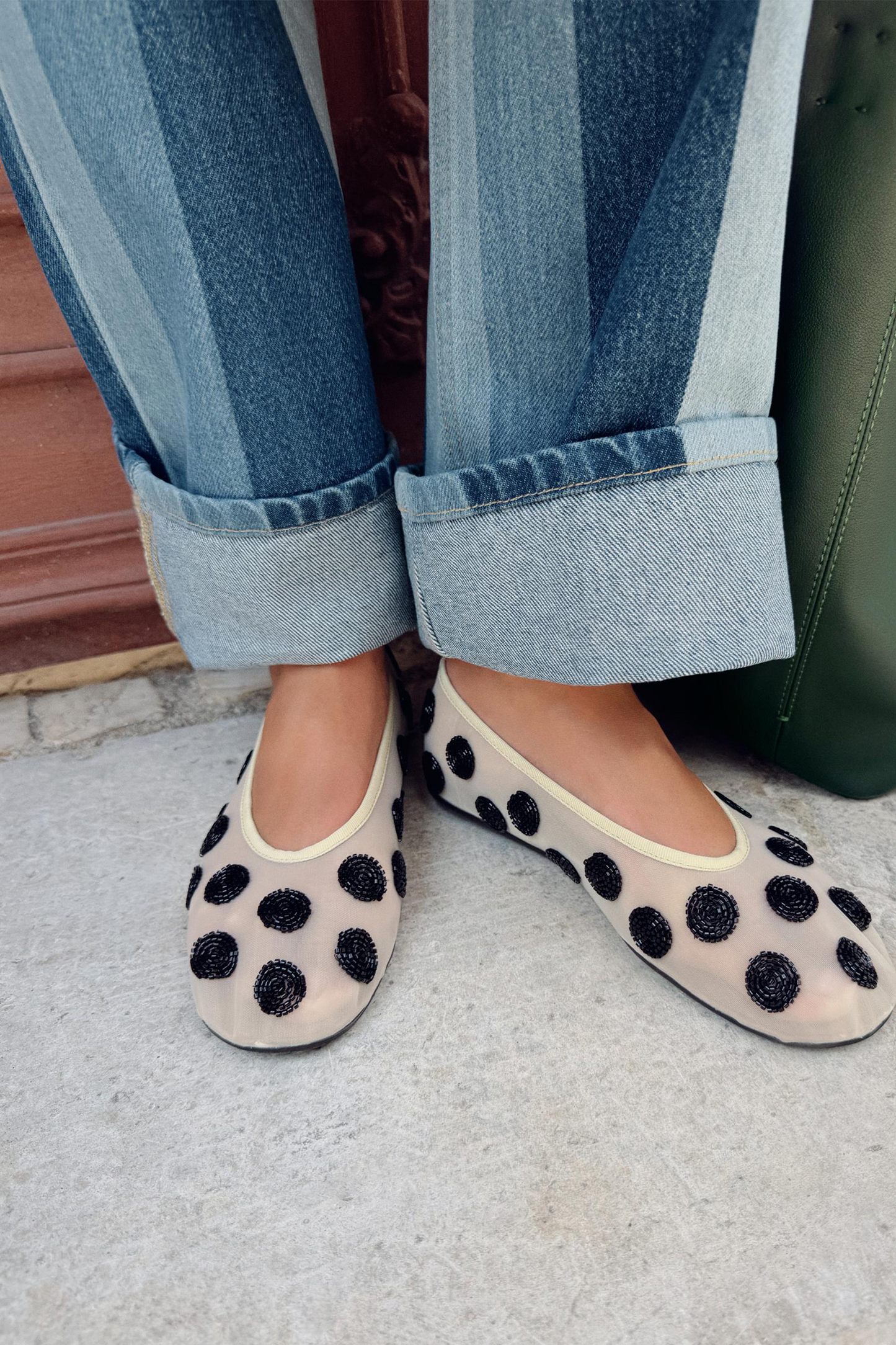 Printed Beaded Ballerina Flats