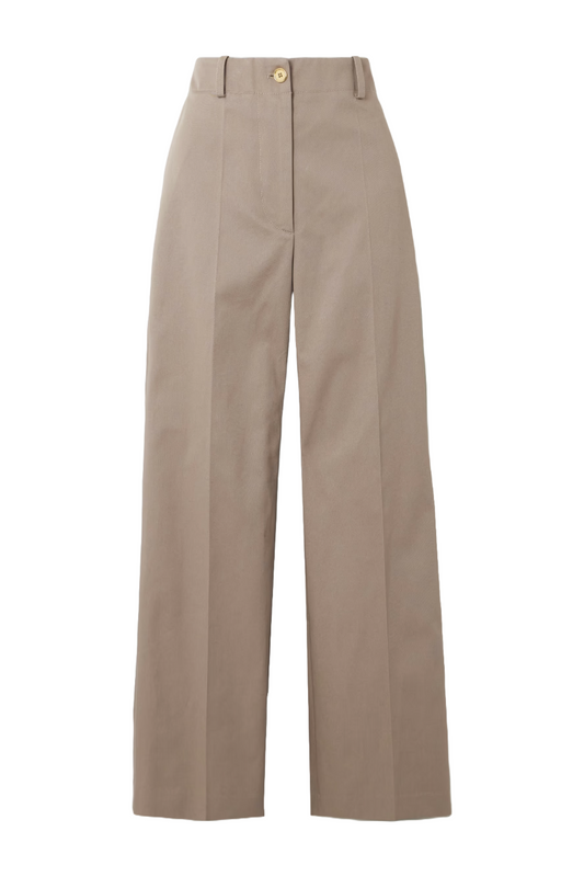Cotton-Twill Wide-Leg Pants