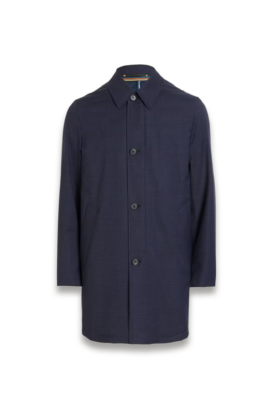 Navy Plaid Mac Coat with Gilet