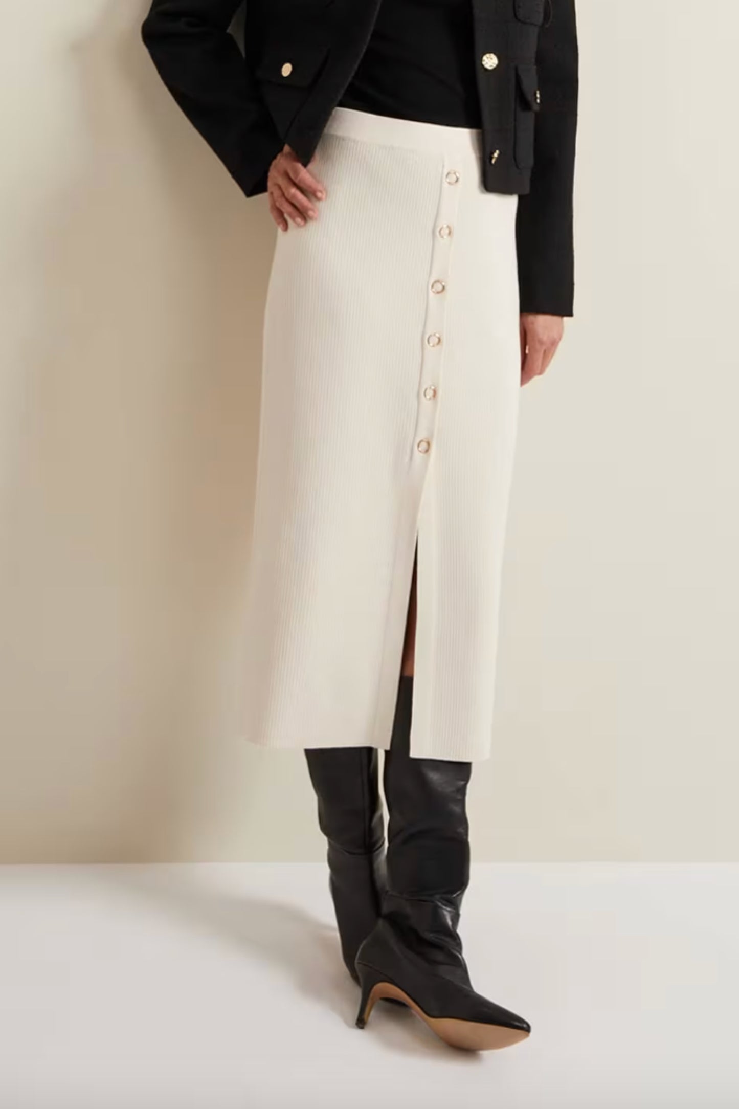 Irina Button Front Rib Skirt