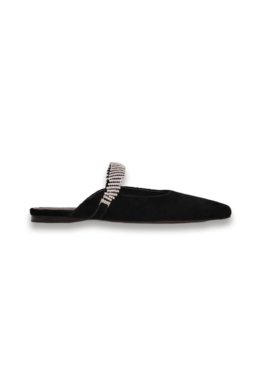 Black Velvet Sparkle Flat Mule
