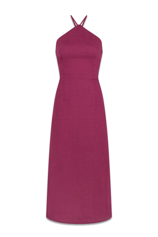 The Rita Halterneck Dress in berry