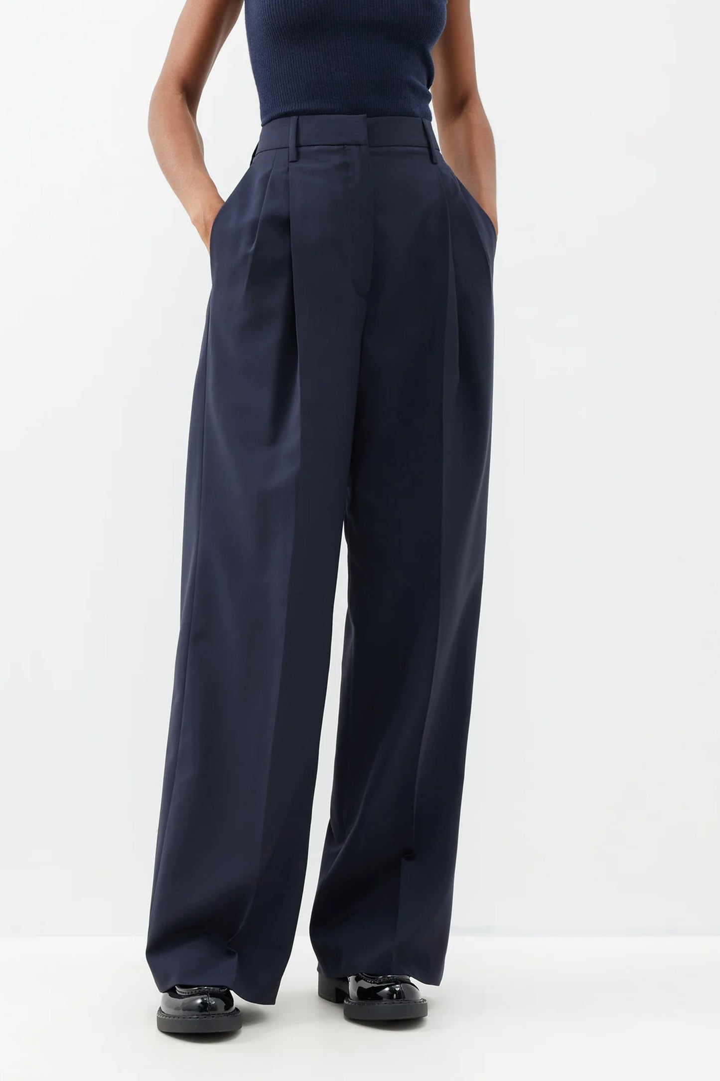 Pleated Mohair-Blend Wide-Leg Trousers