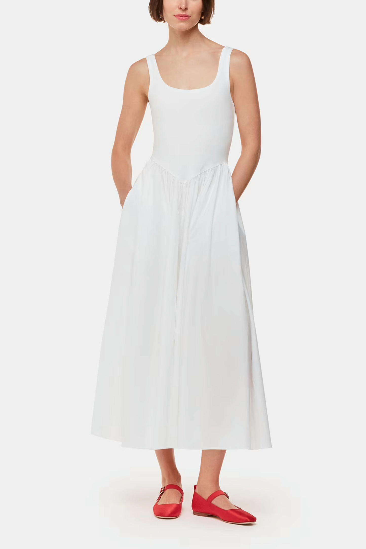 Poplin Cotton Mix Midi Dress