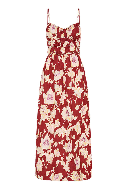 Hayley Floral-Print Shirred Midi Dress