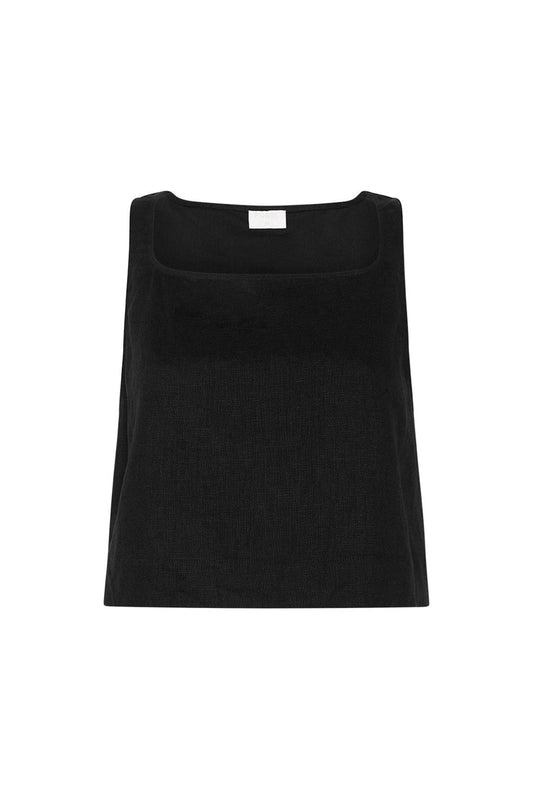 Val Square-Neckline Linen Cropped Top