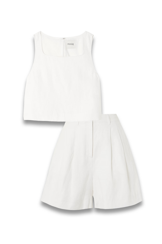 Val Cropped Linen Top and Marchello Pleated Linen Shorts