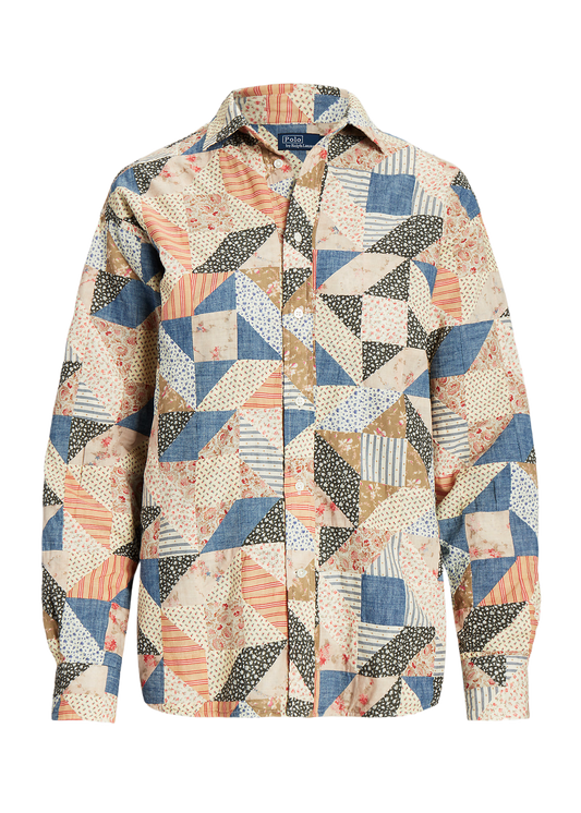 Relaxed Fit Patchwork-Motif Cotton Shirt
