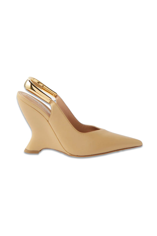 Punta 100 Metal-Slingback Leather Wedges Pumps
