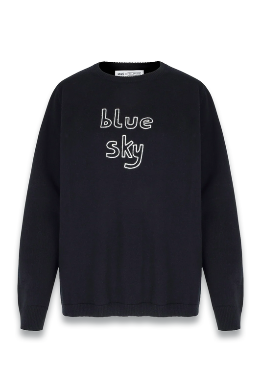 Pure Merino Wool Black Blue Sky Jumper