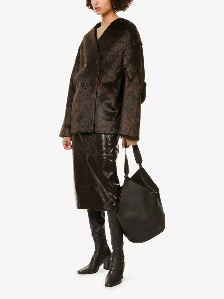 Taney Crackled Faux-Leather Midi Skirt