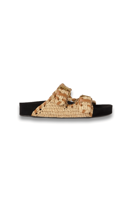 Lennyo Leather-Trimmed Woven Raffia Sandals
