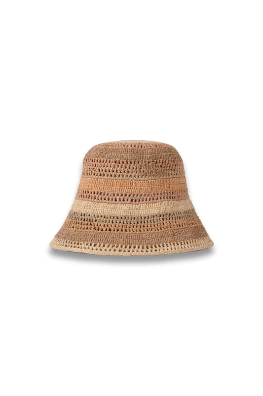 Sunset Embroidered Striped Raffia Hat